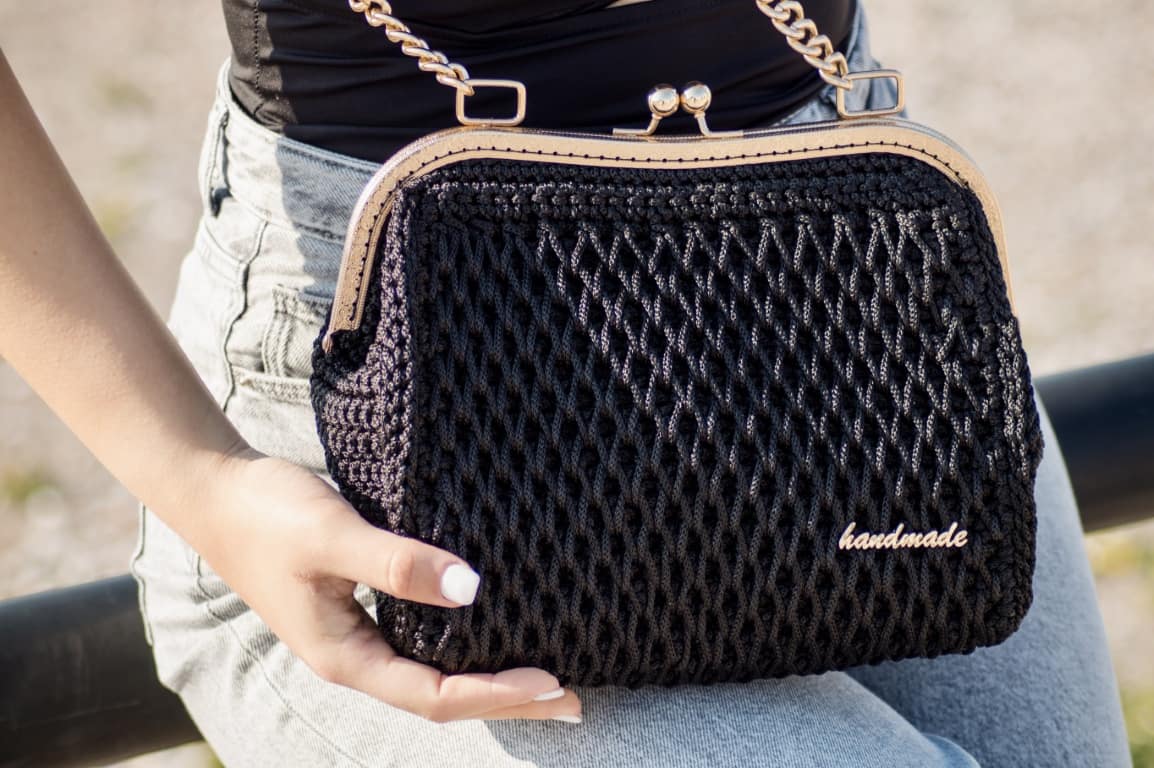 Χειροποίητη Τσάντα Ώμου Afroditi Vintage, μαύρο χρώμα