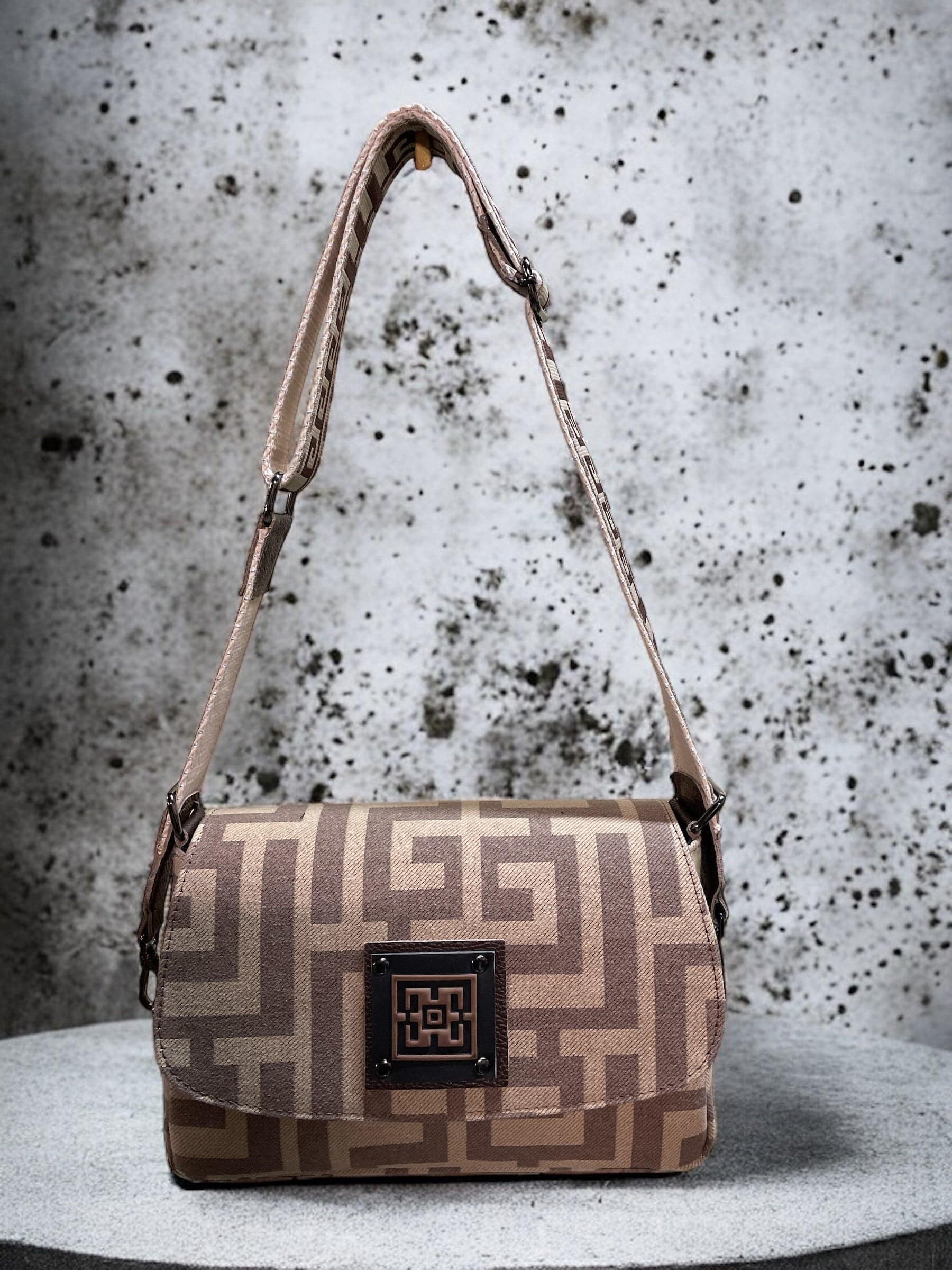 Midneto Shoulder Bag Phivos, Καφέ-Μπεζ Χρώμα