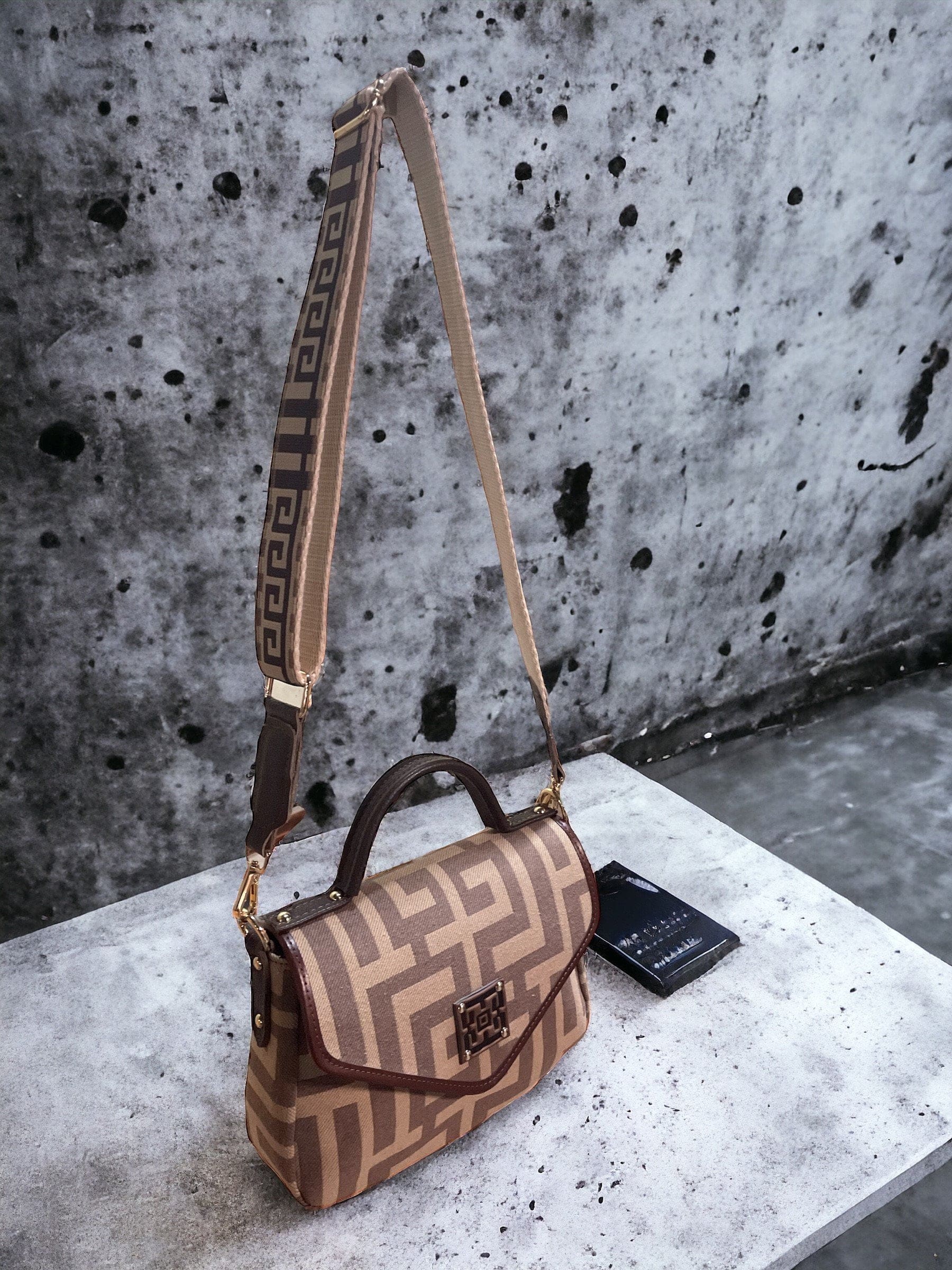 Midneto Shoulder Bag Agapi, Καφέ-Ανοιχτό Καφέ Χρώμα