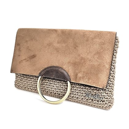 Hand bag, Fold Suede , Καφέ Πούρου Χρώμα