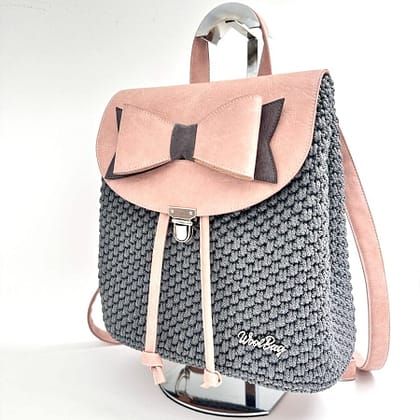Ribbon  Backpack, Γκρι-Ροζ