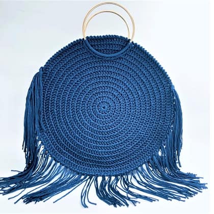 Hand Bag Boho, Μπλέ Navy Με Μεταλλικά Χεράκια