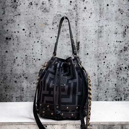 Midneto Nefeli Shoulder Bag Labyrinth, Μαύρο-Γκρι Χρώμα