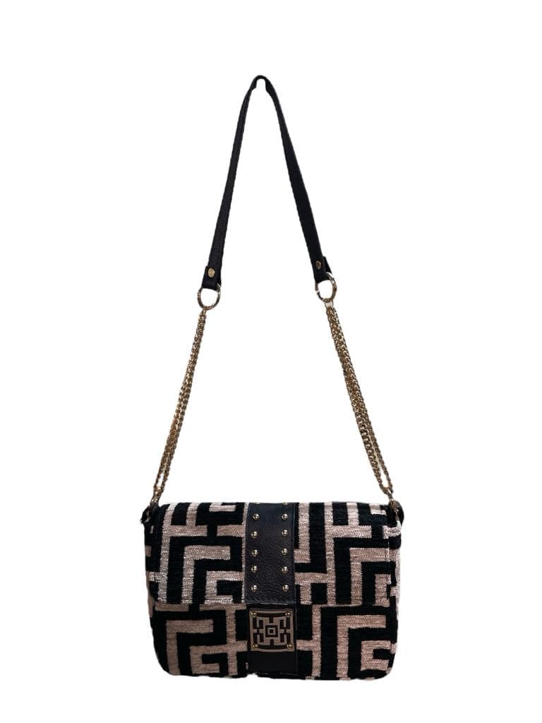 Midneto Irida Shoulder Bag, Μπεζ-Μαύρο Χρώμα