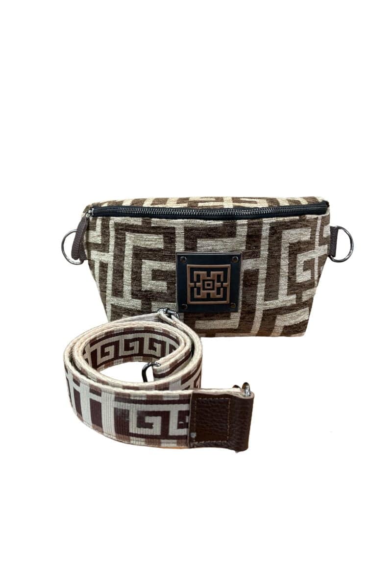 Midneto Melpomene I Shoulder Bag Chenille, Μπεζ-Σκούρο Καφέ Χρώμα