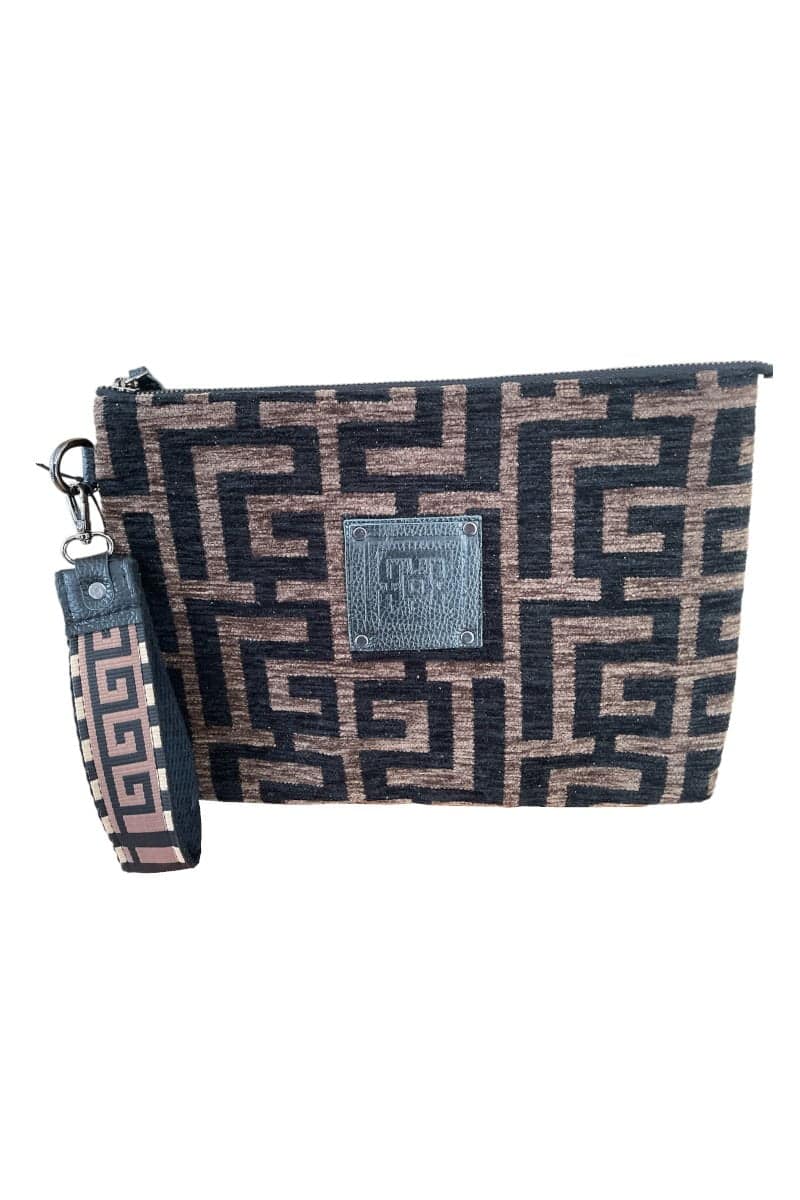 Midneto Hyacinth Clutch Labyrinth, Μαύρο-Σκούρο Καφέ Χρώμα