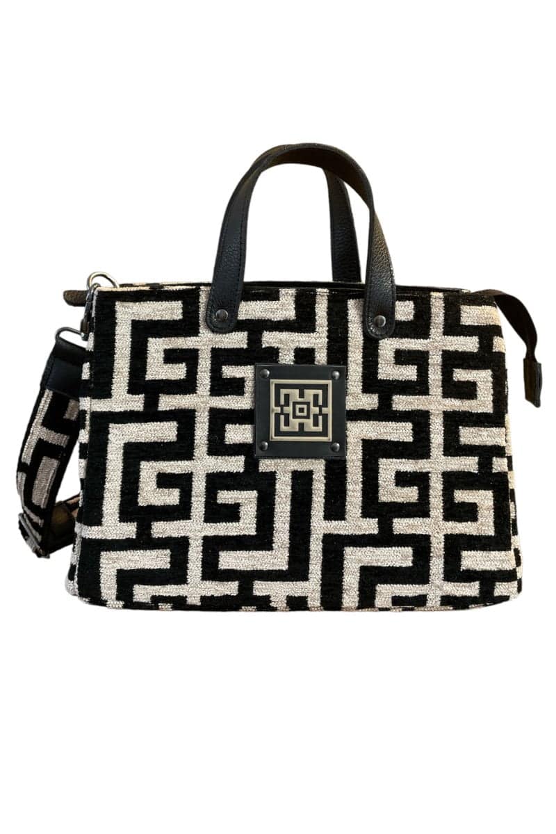 Midneto Shoulder Bag Theseus, Μαύρο-Μπεζ Χρώμα