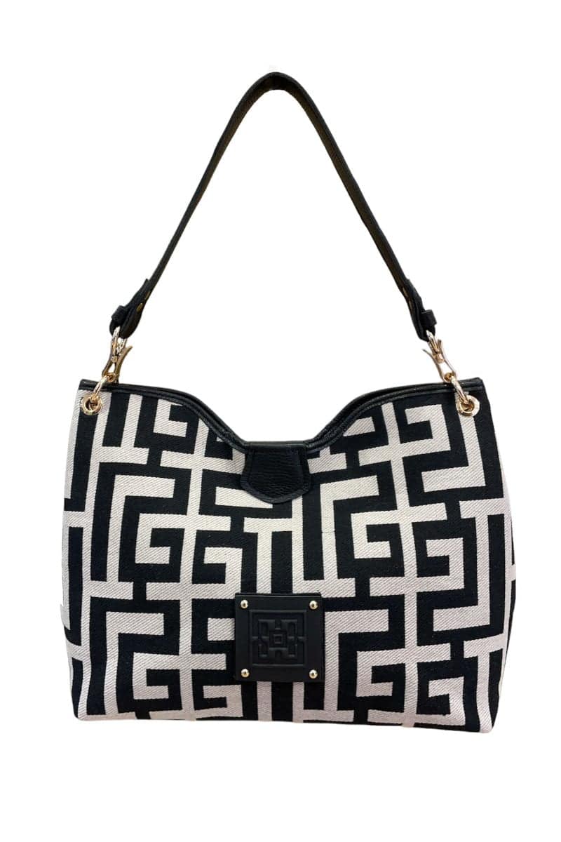 Midneto Shoulder Bag Kydon, Μαύρο-Μπεζ Χρώμα