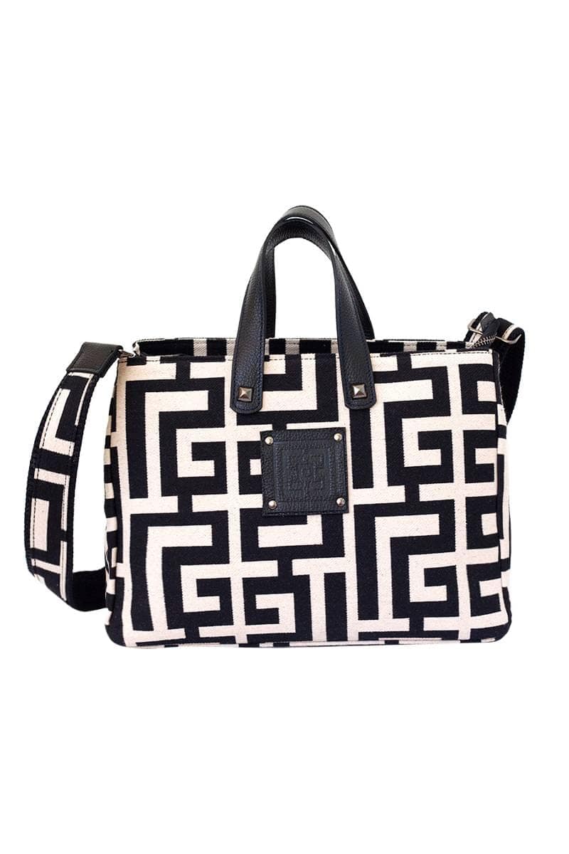 Τσάντα Midneto Theseus Beige Black Labyrinth