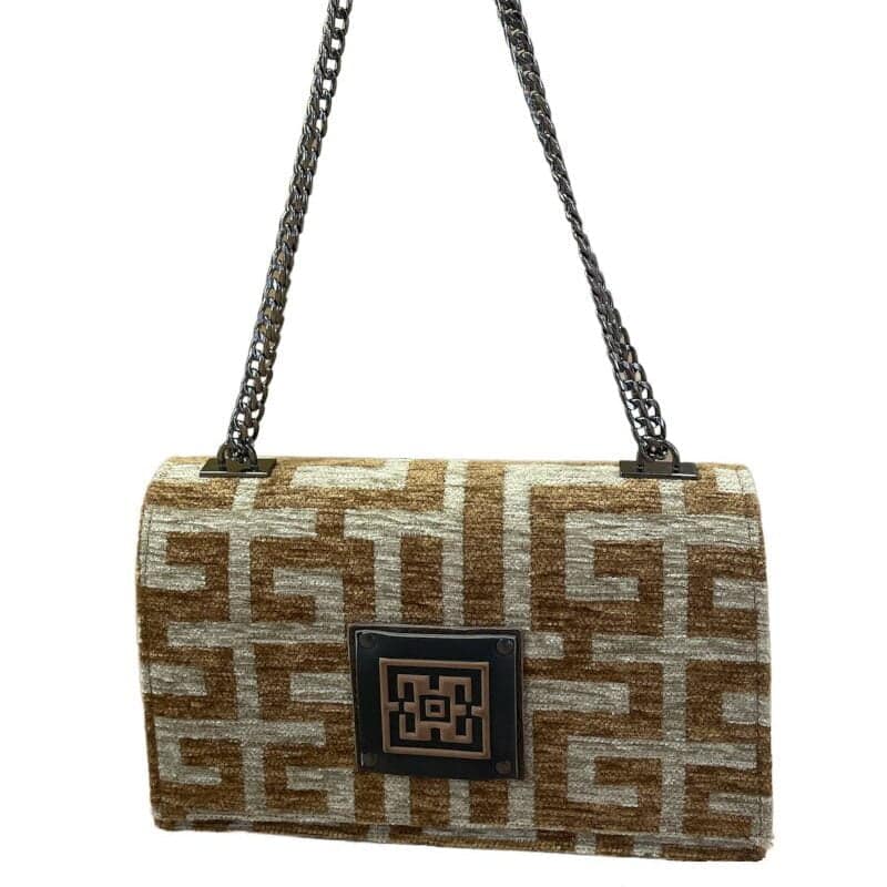 Midneto Delos Chenille Shoulder Bag, Καφέ-Μπεζ Χρώμα