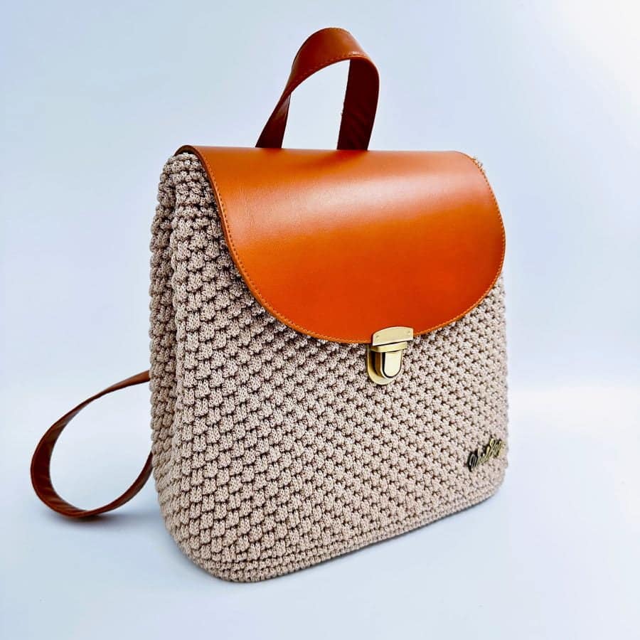 Ribbon Δερμάτινη Backpack, Μπεζ-Ταμπά