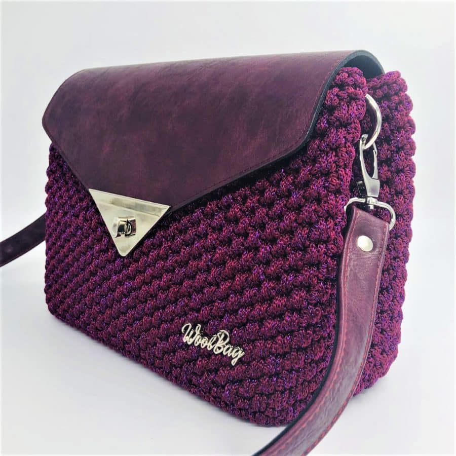 Shoulder Bag Kinthia, Μπορντώ-Μελιτζανί με Μεταλλικό Νήμα