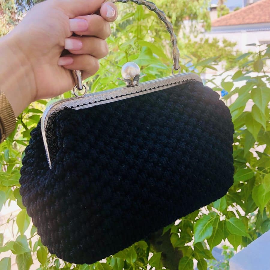 Handbag Perla Vintage, Μαύρο Μεταλιζέ Νήμα