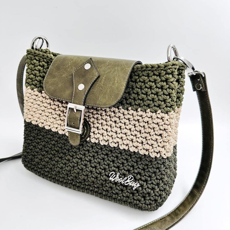 Shoulder Bag Matina, Μπεζ Άμμου και Χακί Χρώμα