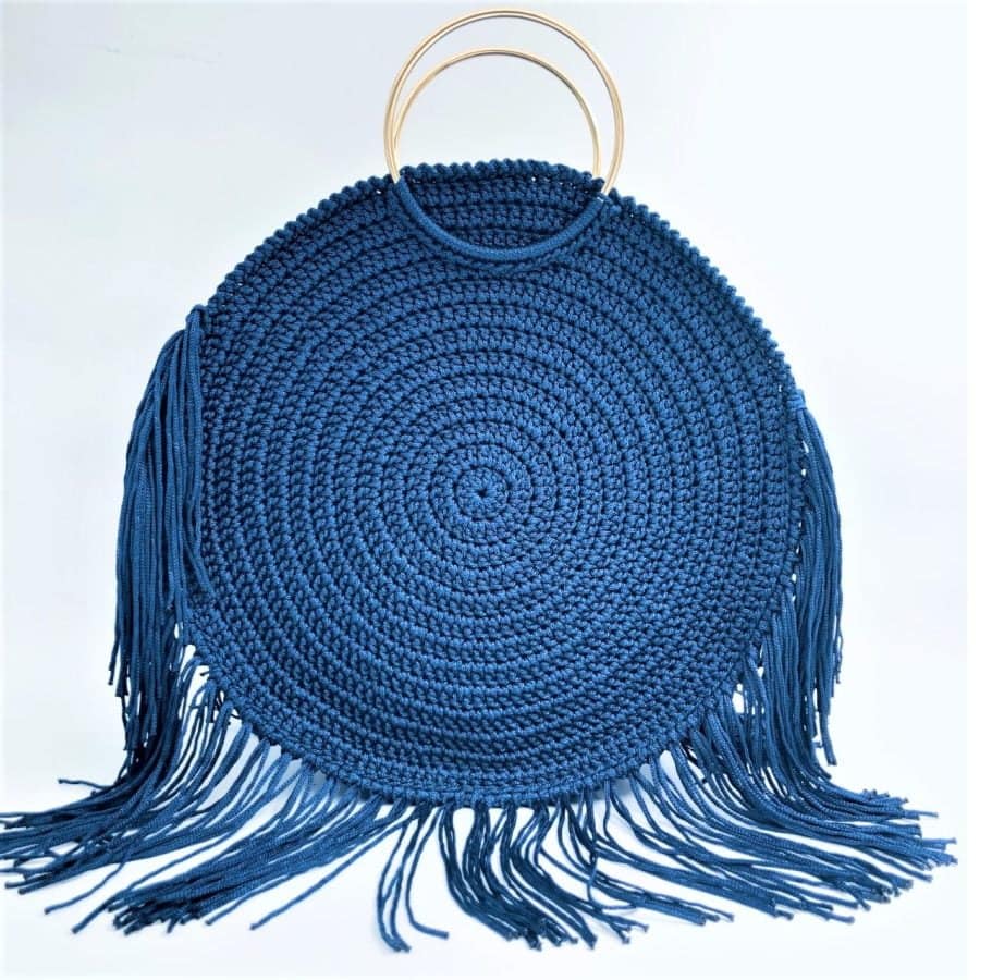 Hand Bag Boho, Μπλέ Navy Με Μεταλλικά Χεράκια
