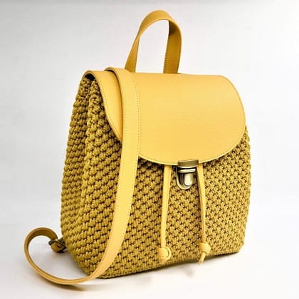 Τσάντα Πλάτης Julieta, Χρώμα Κίτρινο με Νήμα Μουσταρδί