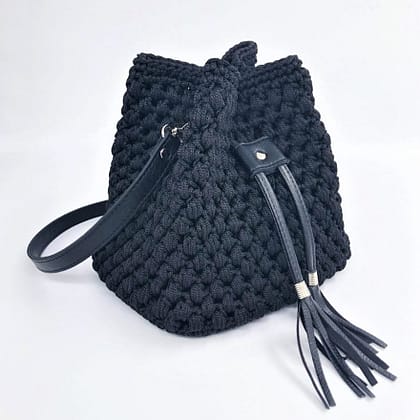 Andrea Τσάντα Πουγκί με Δερμάτινα Στοιχεία, Μαύρο Χρώμα