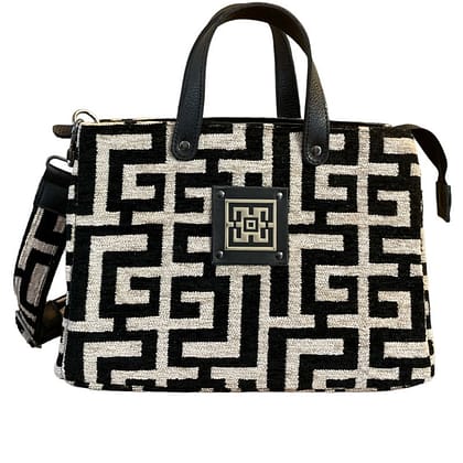 Midneto Shoulder Bag Theseus, Μαύρο-Μπεζ Χρώμα