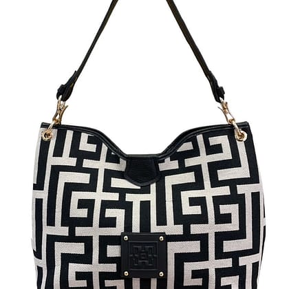 Midneto Shoulder Bag Kydon, Μαύρο-Μπεζ Χρώμα